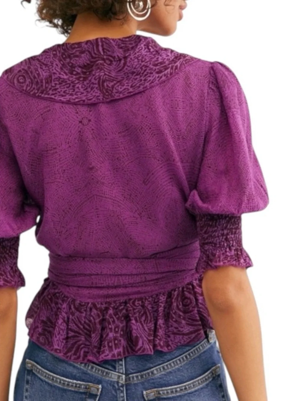 Free People Ruffled Wrap Top in Amethyst Purple, size Large